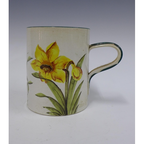 124 - Large Wemyss Ware, Robert Heron & Son, daffodil  patterned mug, handle restored, 14.5cm