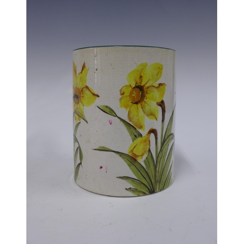 124 - Large Wemyss Ware, Robert Heron & Son, daffodil  patterned mug, handle restored, 14.5cm