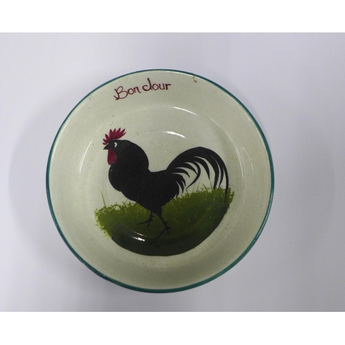 125 - Wemyss Ware, Robert Heron & Son, black cockerel with hens comb tray, 24.5 x 9.5cm, together with a s... 