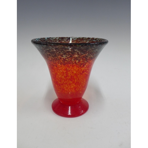 130 - Monart art glass vase in red and black colourway,  16cm