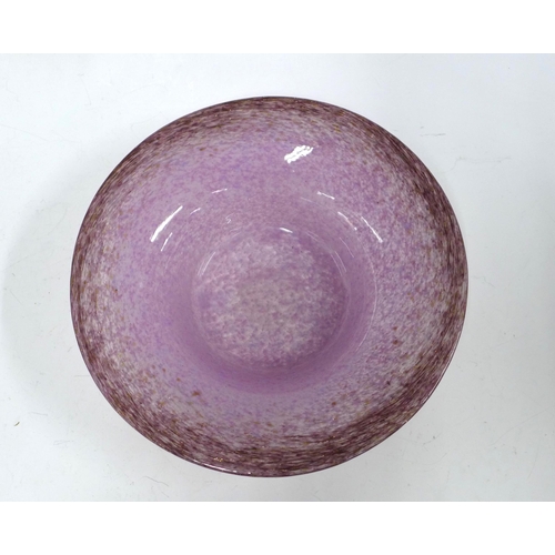 132 - Monart art glass bowl, purple with aventurine, 21.5cm diameter