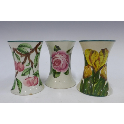 Wemyss trio of small waisted vases, handpainted patterns include ...