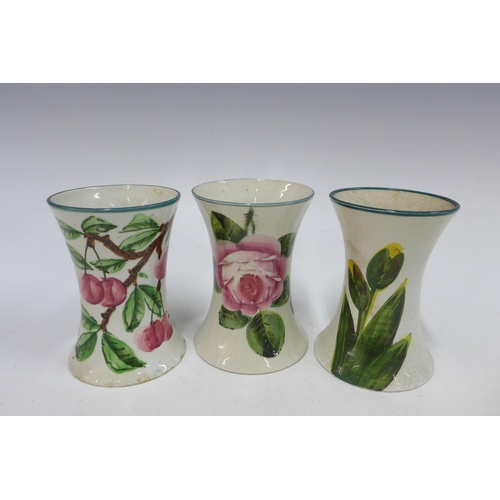 Wemyss trio of small waisted vases, handpainted patterns include ...