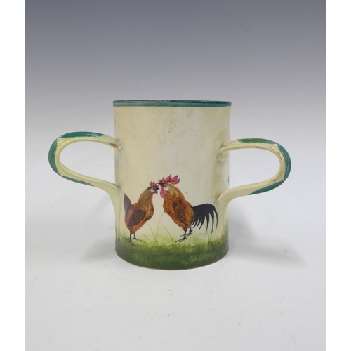 137 - Wemyss Ware, Robert brown cockerel and hens tyg mug, a/f with restorations, 14cm