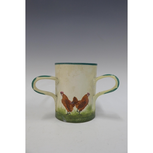 137 - Wemyss Ware, Robert brown cockerel and hens tyg mug, a/f with restorations, 14cm