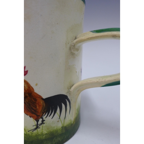 137 - Wemyss Ware, Robert brown cockerel and hens tyg mug, a/f with restorations, 14cm