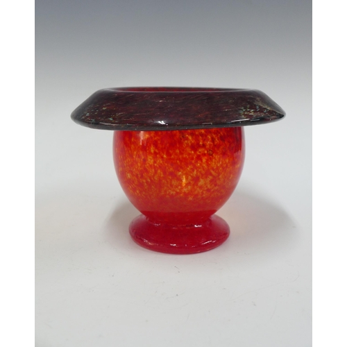 139 - Monart art glass vase in red and black colourway,  12.5cm