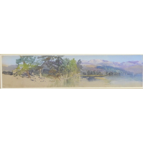 170 - LOCH MORLICH, GRAMPIANS, watercolour, monogrammed bottom left, framed under glass, 63 x 15cm