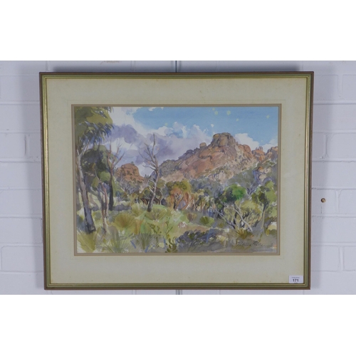 171 - PATRICIA GILES (AUSTRALIAN 1932 - 2021) untitled Australian Outback watercolour, signed and framed u... 