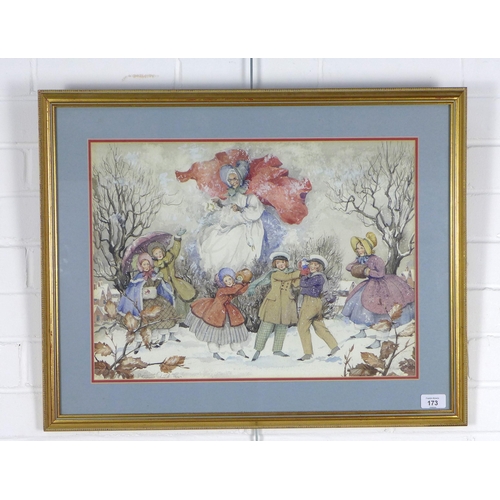 173 - PATRICIA ARNOLD, untitled watercolour with Mother Goose, signed and dated 1947, framed under glass, ... 