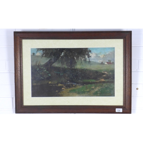 174 - JOHN P. NICHOLSON, (SCOTTISH FL. 1885 - 1909) A HIGHLAND BURN, signed oil, framed under glass, 50 x ... 