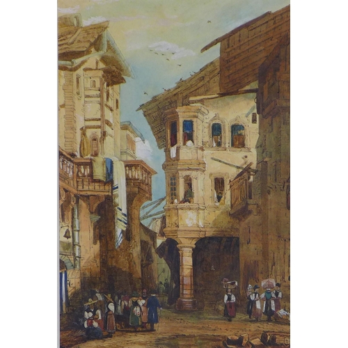 176 - Manner of SAMUEL PROUT (1738 - 1852) Untitled Continental Street Scene, watercolour, framed under gl... 