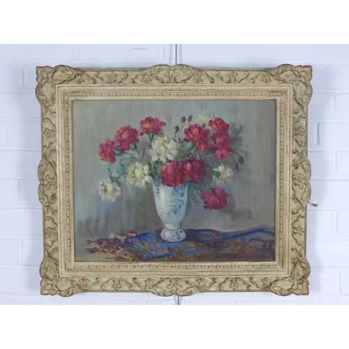 180 - MARTIN, CARNATIONS, still life oil on canvas, in an ornate frame, 50 x 40cm