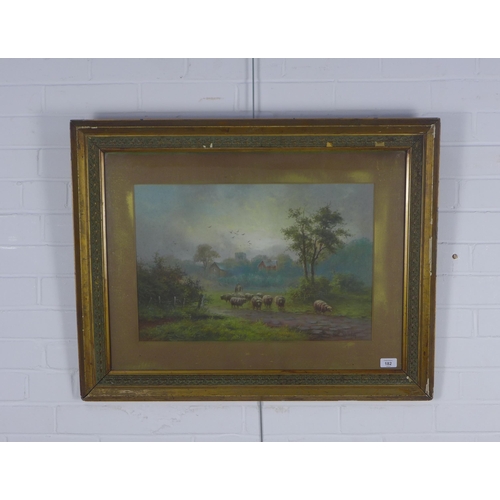 182 - Untitled pastoral scene, pastel, signed indistinctly, framed under glass, 55 x 36cm