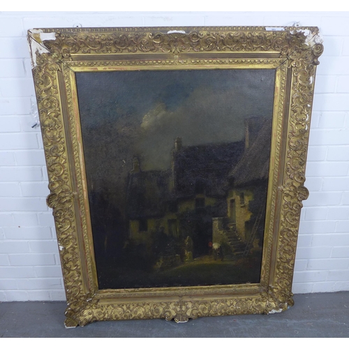 196 - 19th century School, Moonlight Night in Normandy, a large oil on canvas, apparently unsigned, in an ... 