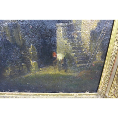 196 - 19th century School, Moonlight Night in Normandy, a large oil on canvas, apparently unsigned, in an ... 