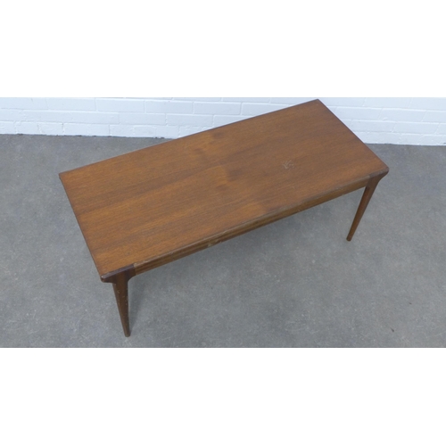 201 - Mid century teak coffee table, 107 x 42 x 47cm.