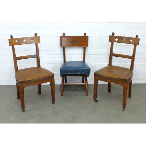 214 - Holland & Sons, London three gothic oak chairs, 49 x 94 x 44cm.