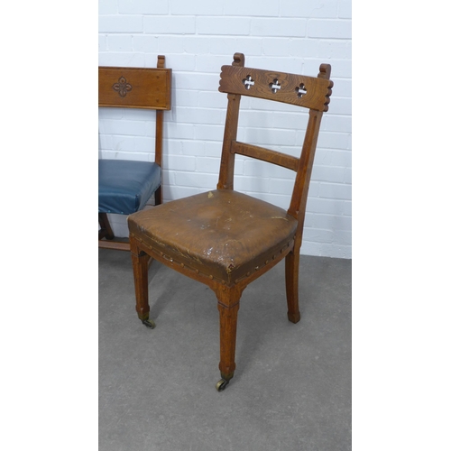 214 - Holland & Sons, London three gothic oak chairs, 49 x 94 x 44cm.