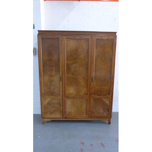 217 - Wylie & Lochhead of Glasgow burr walnut wardrobe in the chinoiserie style with greek key frieze over... 