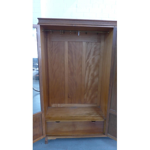 217 - Wylie & Lochhead of Glasgow burr walnut wardrobe in the chinoiserie style with greek key frieze over... 