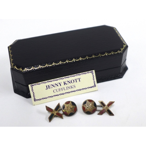 25 - JENNY KNOTT, Scottish agate cufflinks set in unmarked silver mounts