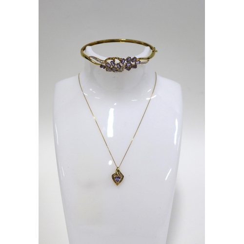 3 - 9ct gold gemset bangle and a matching 9ct gold pendant necklace (2)