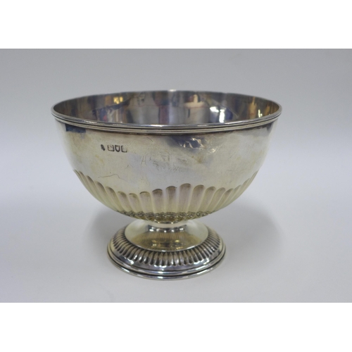 32 - An Edwardian silver bowl, half gadroon decoration and pedestal base, London 1903