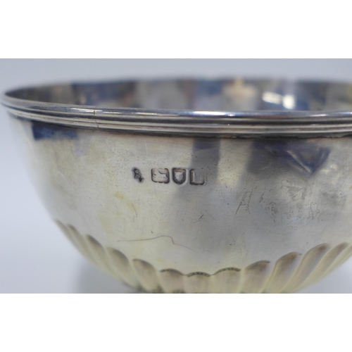 32 - An Edwardian silver bowl, half gadroon decoration and pedestal base, London 1903