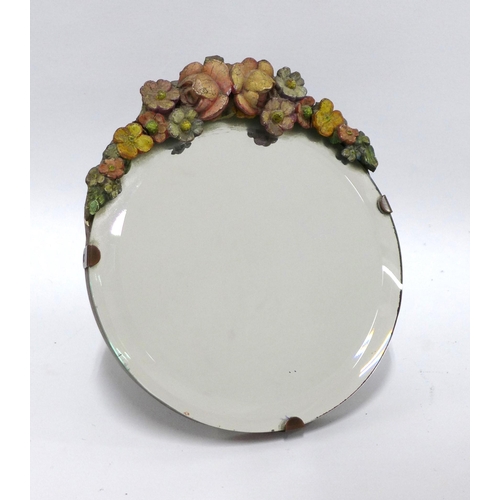 375 - Barbola table mirror with floral decoration, 17 x 20cm