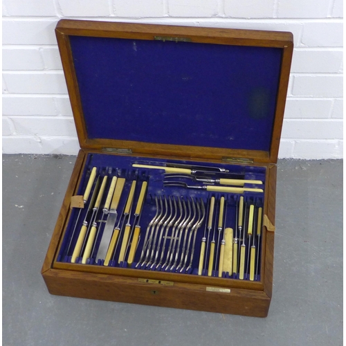 381 - Early 20th century oak canteen of cutlery, 49 x 37cm