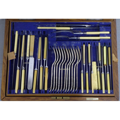 381 - Early 20th century oak canteen of cutlery, 49 x 37cm