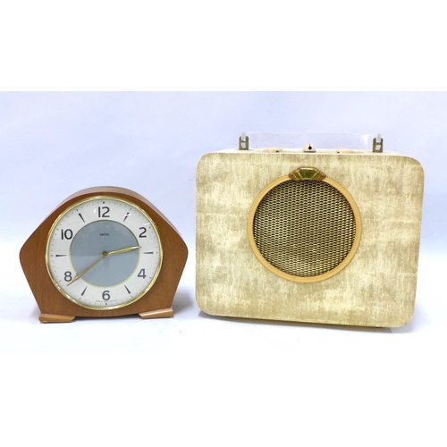 396 - Vintage Sky Queen radio, 30 x 24cm, together with a Smiths mantle clock (2)