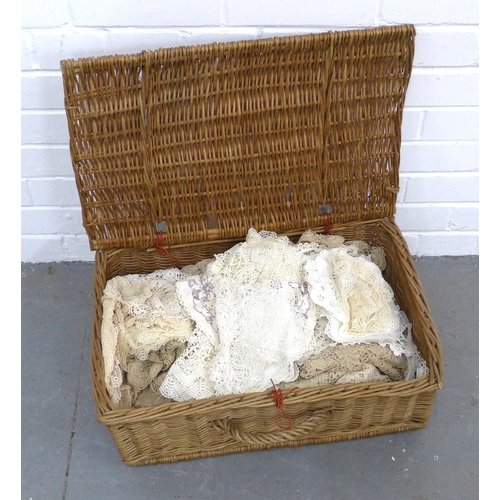 399 - Wicker basket containing vintage crochet, 54 x 20cm