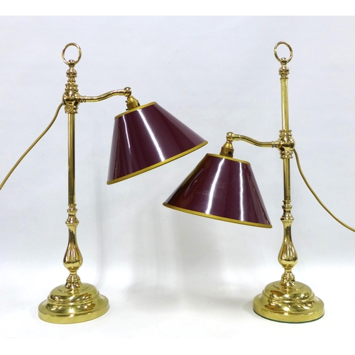 406 - Pair of Christopher Wray brass finish table lamps with adjustable arm, 62cm (2)