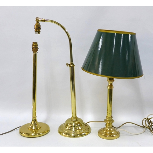 408 - Brass finish Christopher Wray table lamp with some height adjustment, 59cm fully extended, together ... 