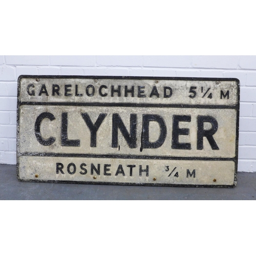 410 - Vintage cast iron road direction sign for Garelochhead 5 1/4 mile, Clynder, Rosneath 1/4 mile, 104 x... 