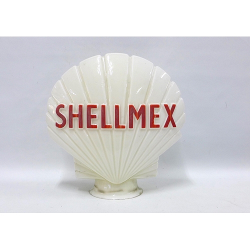 415 - Large Glass 'Shellmex' petrol pump globe, double sided with raised red letters and of shell form, so... 