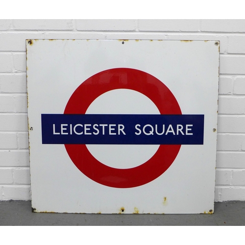 422 - LEICESTER SQUARE, a vintage  London Underground enamel sign with bullseye target station sign, 71 x ... 