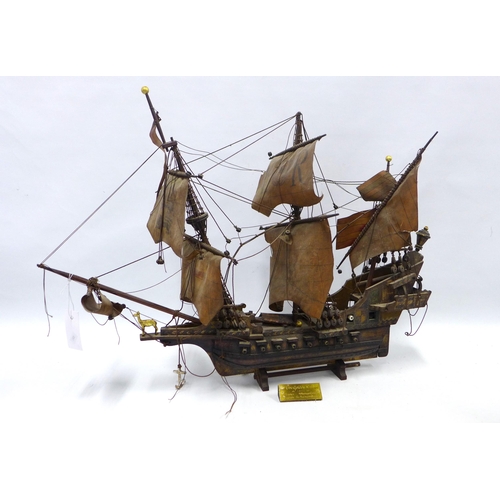 429 - The Golden Hind model ship on stand, 76cm.