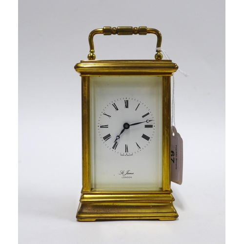 67 - St James of London brass cased carriage clock, 15cm including handle