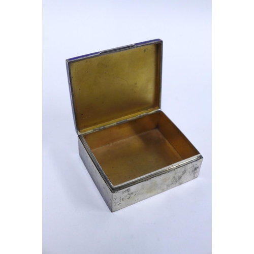 73 - Early 20th century continental silver gilt box with blue enamel border, indistinct stmpe4d marks 11 ... 