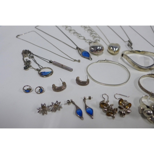 74 - A collection of modern silver jewellery to include bangles, necklaces, earrings and ring, etc  (a lo... 