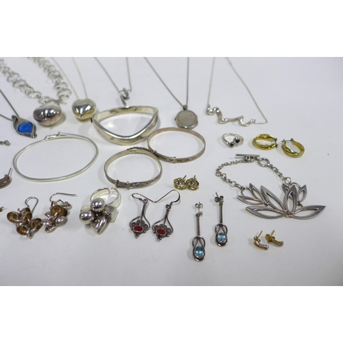 74 - A collection of modern silver jewellery to include bangles, necklaces, earrings and ring, etc  (a lo... 