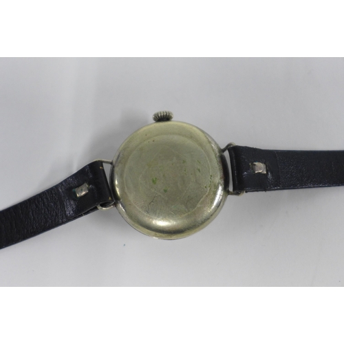 8 - An early 20th century 'Trench' wristwatch with Borgel case, white dial and red number twelve, on a b... 