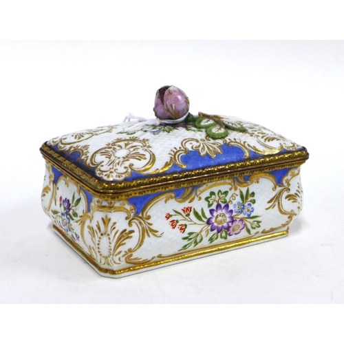 90 - 19th century gilt metal mounted porcelain box in the manner of Meissen, rectangular form with osier ... 