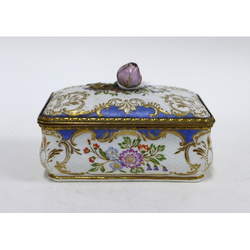 90 - 19th century gilt metal mounted porcelain box in the manner of Meissen, rectangular form with osier ... 