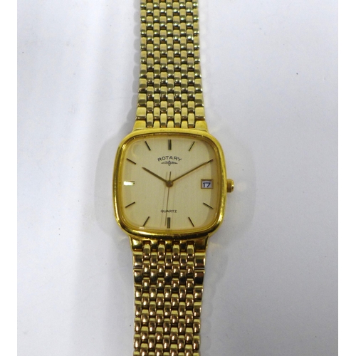 98 - ROTARY, a gold plated wrist watch,  signed champagne dial with hour baton markers and a date apertur... 