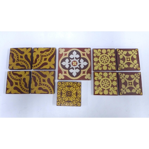 146 - Six W. Godwin, Hereford encaustic tiles, largest 15cm  &  10.5cm, together with four others (10)