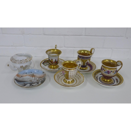 441 - Four cabinet cups and saucers, together with two Japanese saucers and a teapot (11)